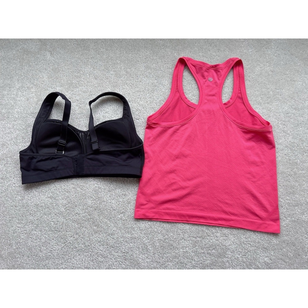 Lululemon Swiftly Tech Racerback Tank Pink 6 + Ta Ta Tamer Bra 36C Black - Picture 2 of 4